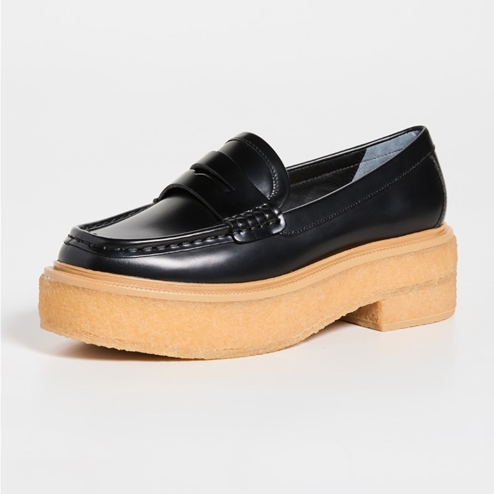 Loeffler Randall Black Leather Platform Loafers